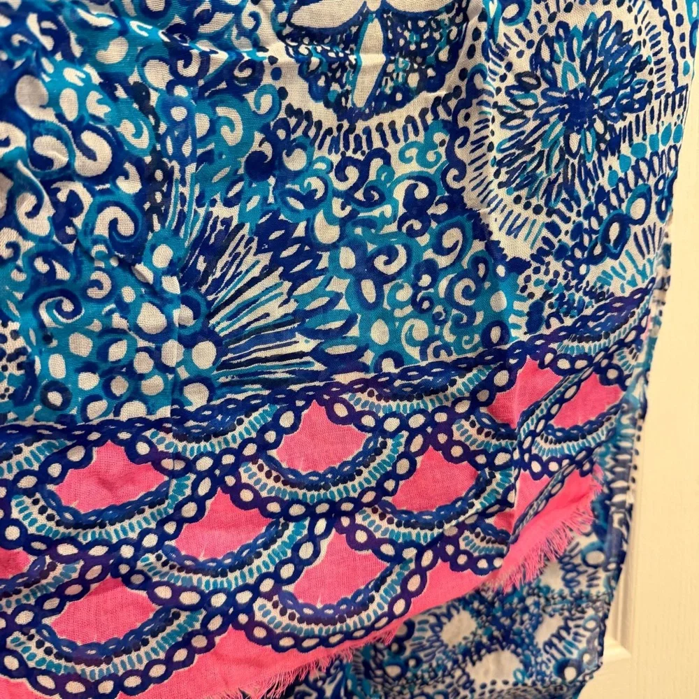 Lilly Pulitzer Cotton Midnight Blue Sea Urchin Seashell Scarf Nautical Preppy